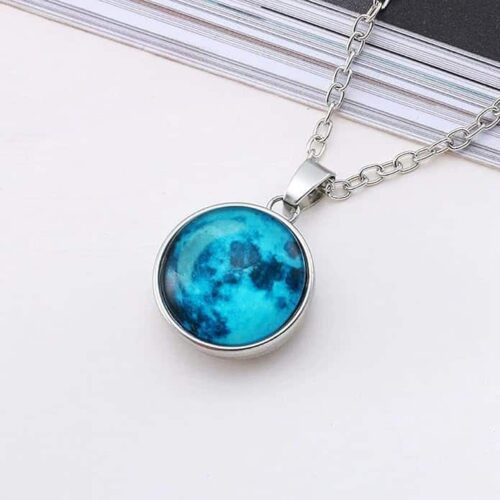 Fashion Frill Exclusive Silver Chain Moonstone Glow in the Dark Moon Round Shape Pendant