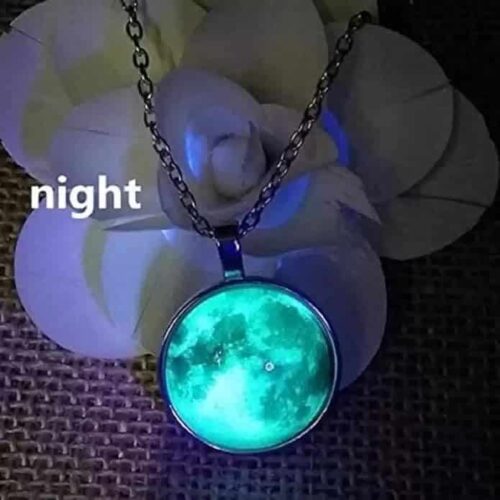Fashion Frill Exclusive Silver Chain Moonstone Glow in the Dark Moon Round Shape Pendant