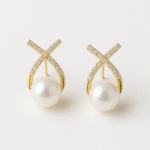 Elegant Crystal Pearl Drop Earrings – Gold Plated X-Design
