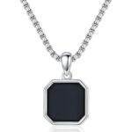 Valentine Gifting Love Square Double Sided Black Pendant Gold Round Chain Necklace | Unisex
