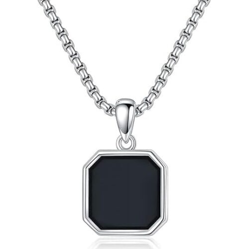 Valentine Gifting Love Square Double Sided Black Pendant Gold Round Chain Necklace | Unisex