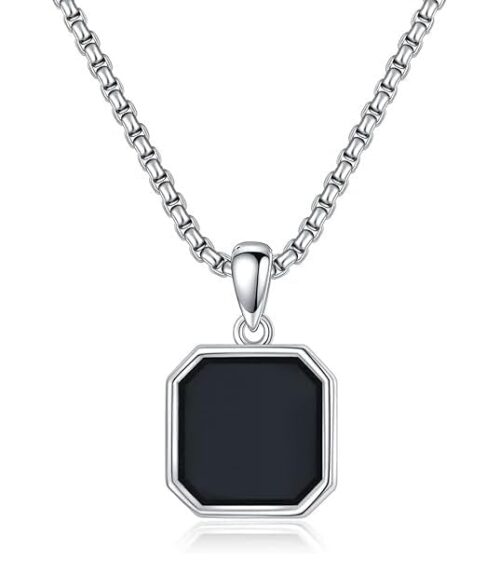 Valentine Gifting Love Square Double Sided Black Pendant Gold Round Chain Necklace | Unisex