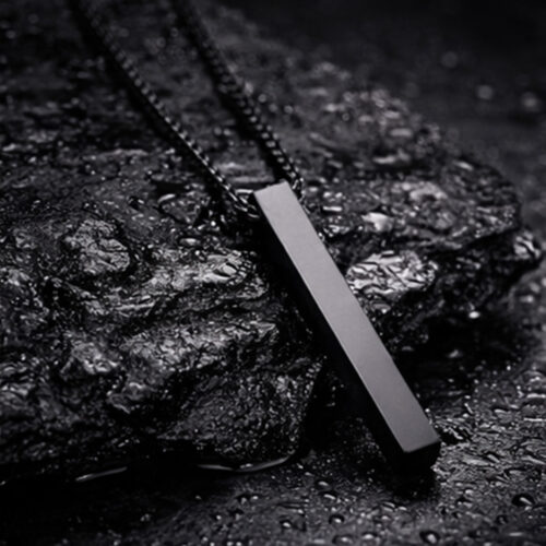 Steel Party Wear Golden Metal NAME Square Chain Glossy Bar Pendant | Twindle