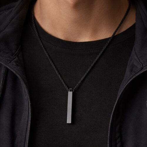 Steel Party Wear Golden Metal Square Chain Glossy Bar Pendant